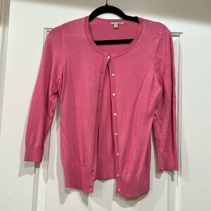 Halogen Pink Cardigan Sweater with Ribbed Trim Size Small.